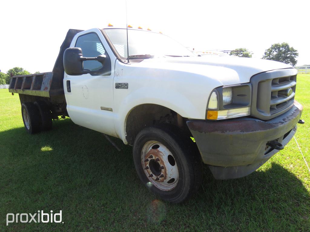 2003 Ford F450 Flatbed Dump, s/n 1FDXF46P63ED84734: Powerstroke Diesel, Aut