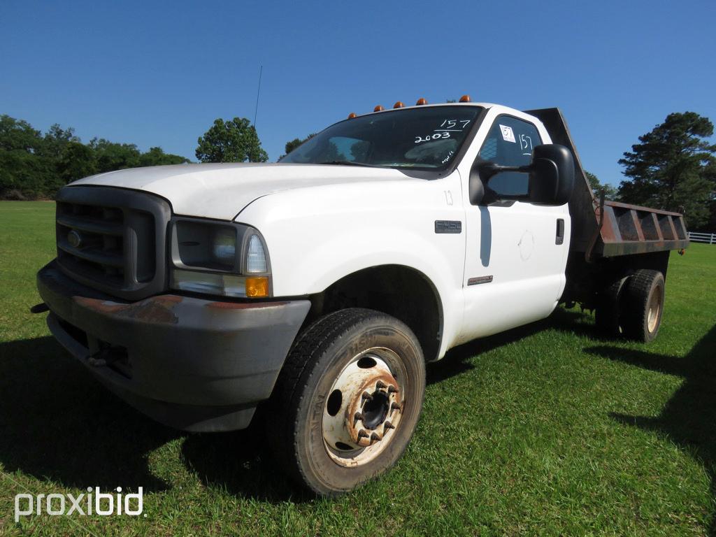 2003 Ford F450 Flatbed Dump, s/n 1FDXF46P63ED84734: Powerstroke Diesel, Aut