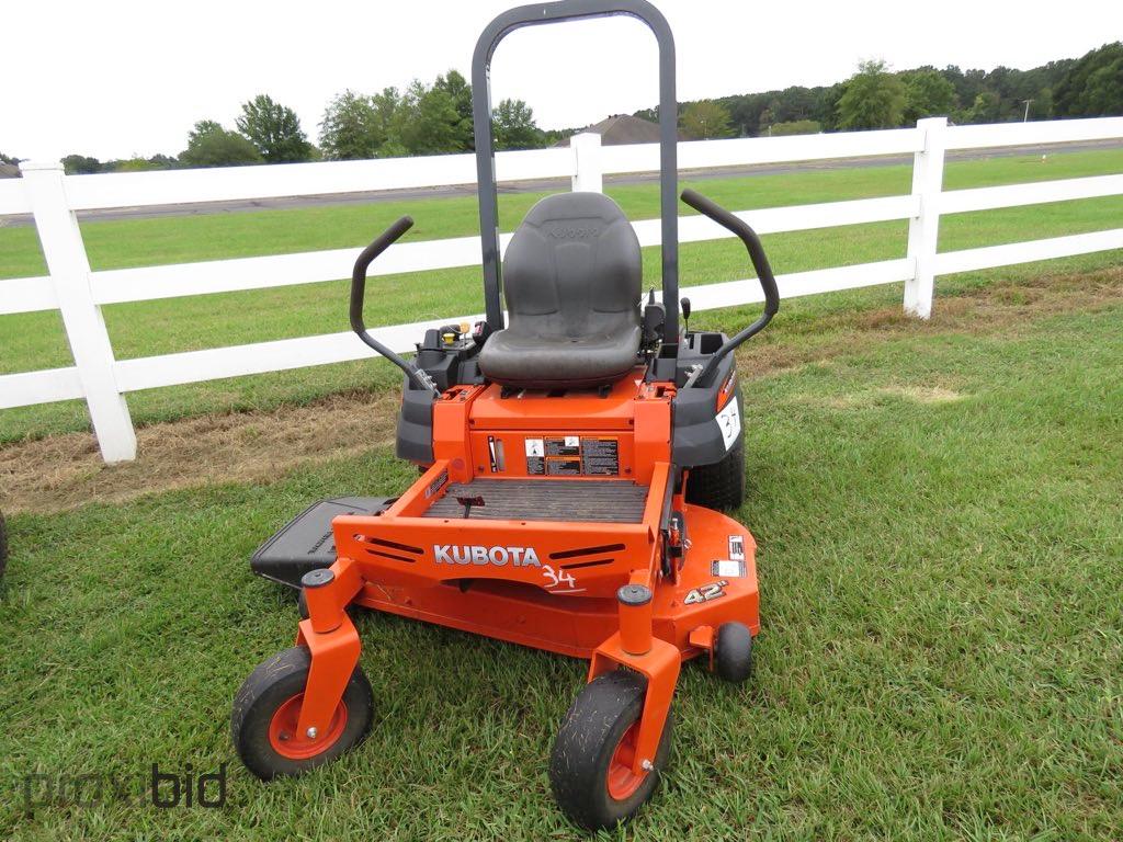 2019 Kubota Z122 Zero-turn Mower, s/n 33459: 42" Cut, Kawasaki Eng., Ext. W