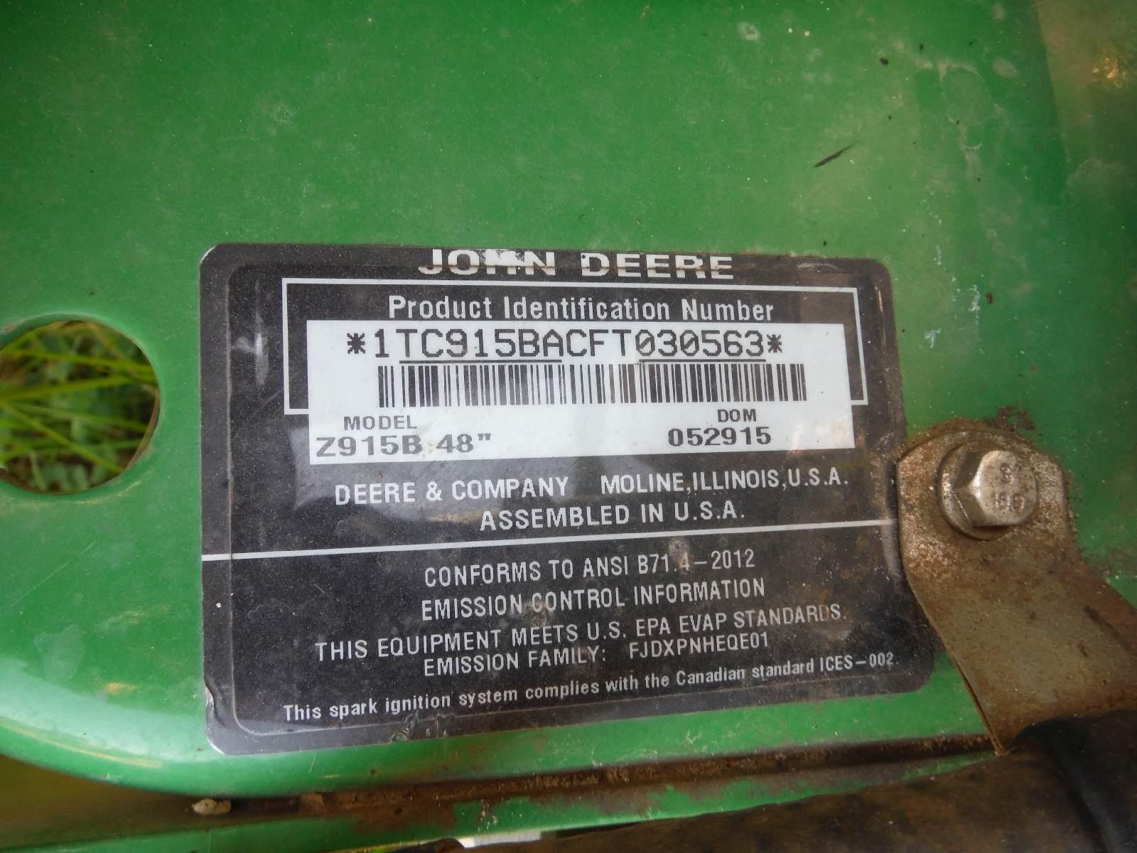 2015 John Deere Z915B Zero-turn Mower, s/n 1TC915BACFT030563: Meter Shows 3