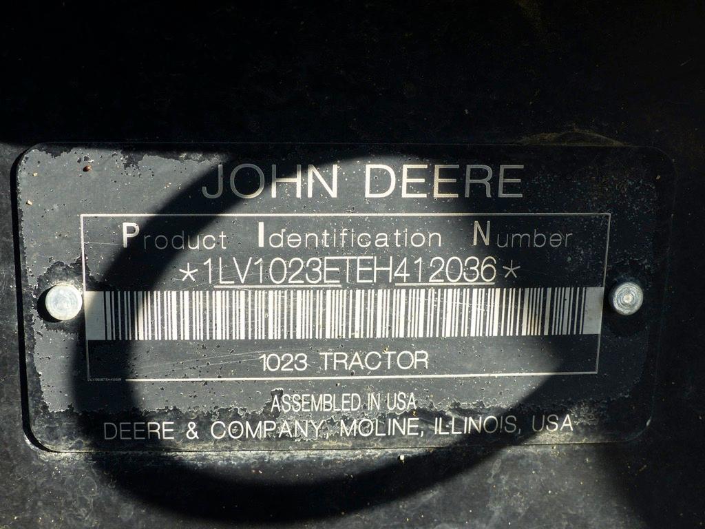 John Deere 1023E MFWD Tractor, s/n 1LV1023ETH412036: JD 120R Loader w/ Bkt.