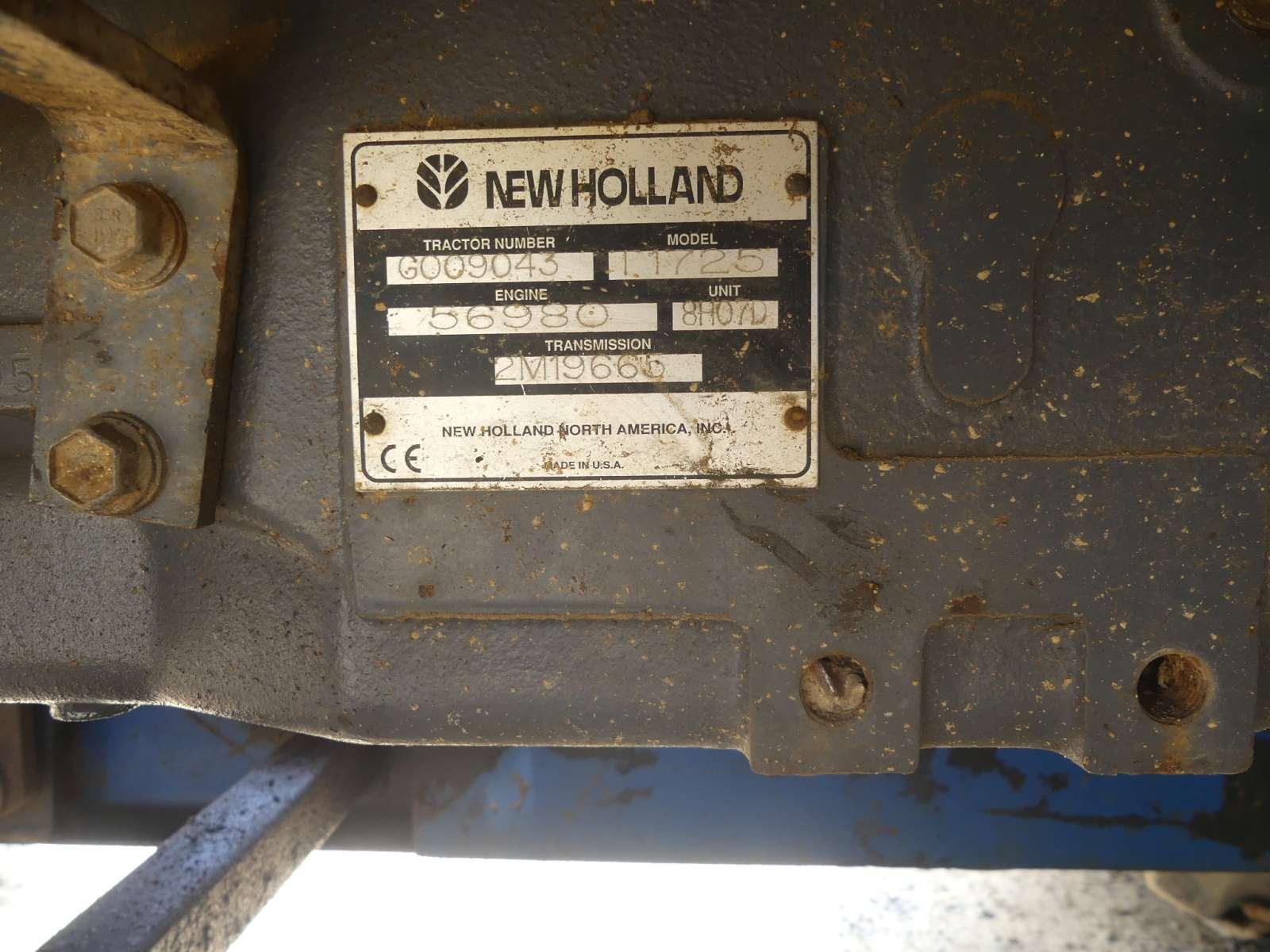 New Holland 1725 MFWD Tractor, s/n G009043: Rollbar, NH 7308 Loader w/ Bkt.