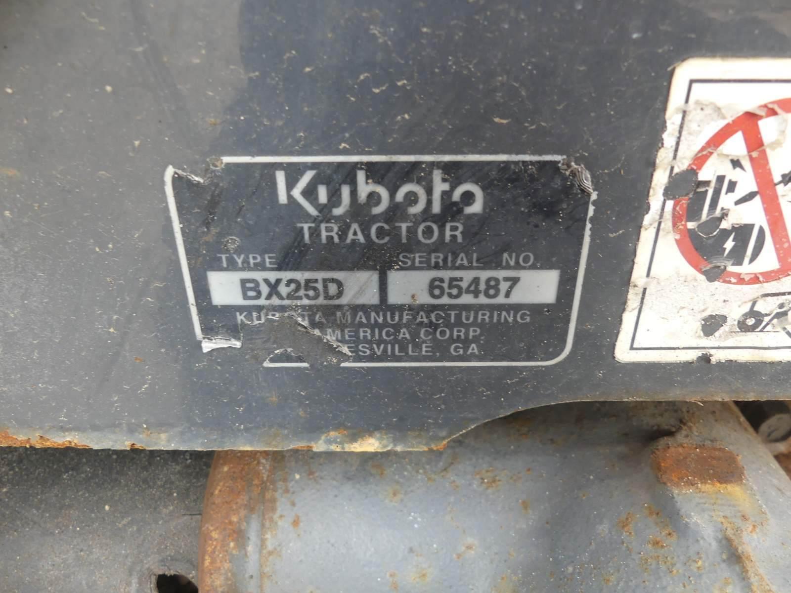 Kubota BX25D MFWD Tractor, s/n 65487: Front Loader w/ Bkt., Backhoe Attachm