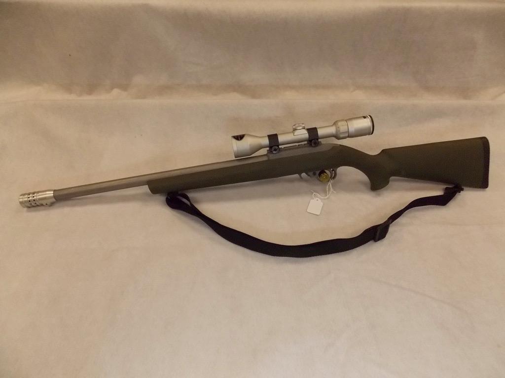 Ruger  Model 10/22,Stainless, OD Green Hogue Stock, Custom Compensator,  22