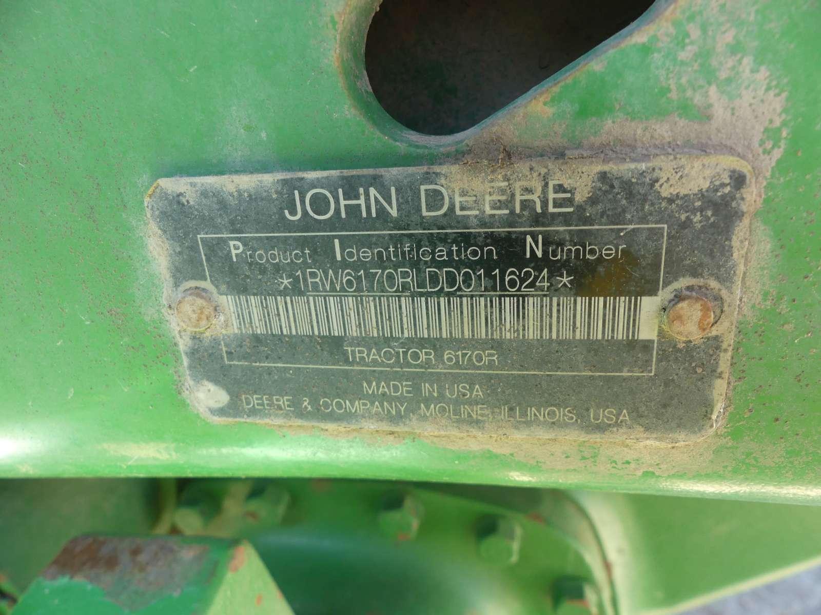 2013 John Deere 6170R MFWD Tractor, s/n 1RW6170RLDD011624: C/A, Rear Quick