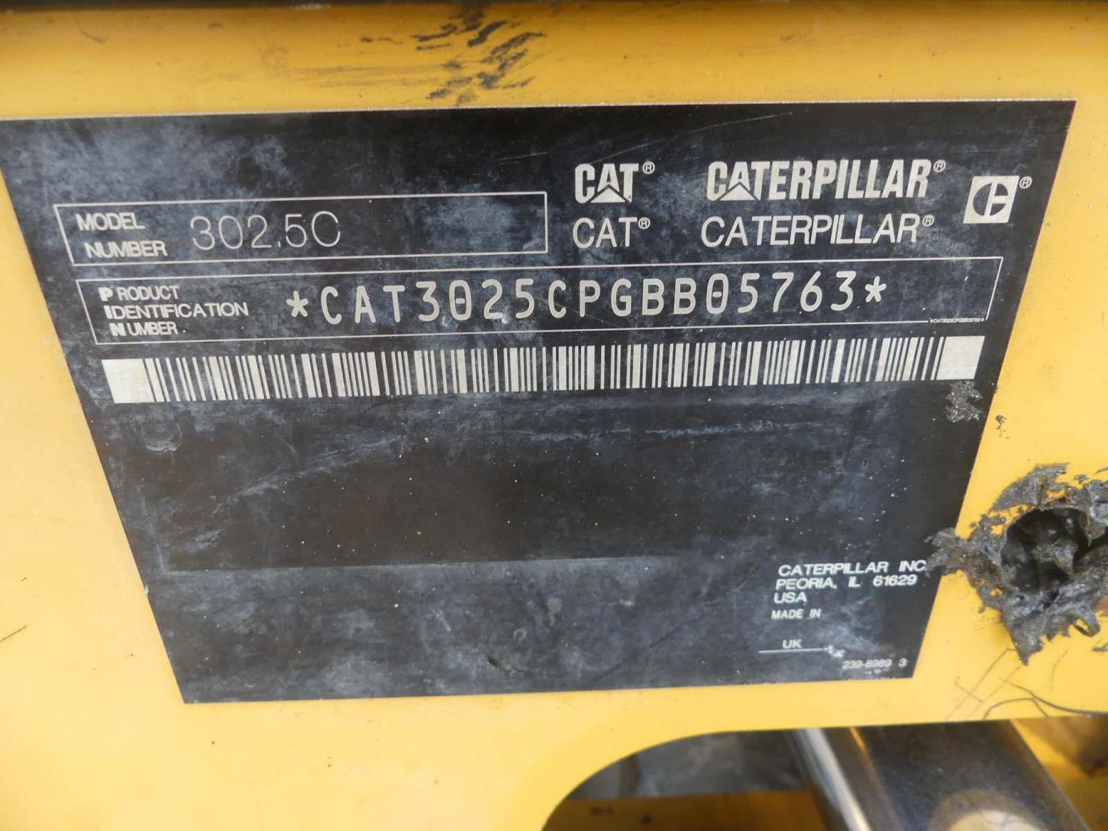 2012 Cat 302.5C Mini Excavator, s/n GBB05763: Canopy, Hyd. Thumb, Blade, Bk