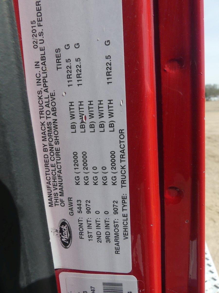 2016 Mack CHU613 Truck Tractor, s/n 1M1AN07Y5GM022046: T/A, Day Cab, Mack E