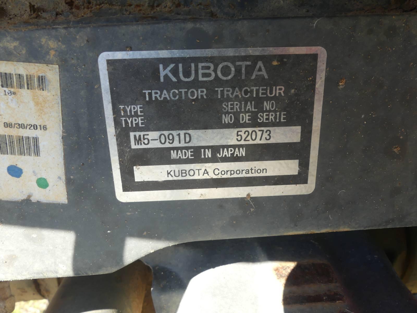 2016 Kubota M5-091 MFWD Tractor, s/n 52073: LA1854 Loader w/ Bkt., Drawbar,