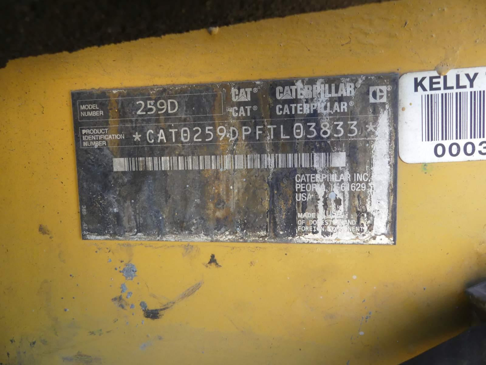 2015 Cat 259D Skid Steer, s/n FTL03833: Encl. Cab, No Bkt., Rubber Tracks,