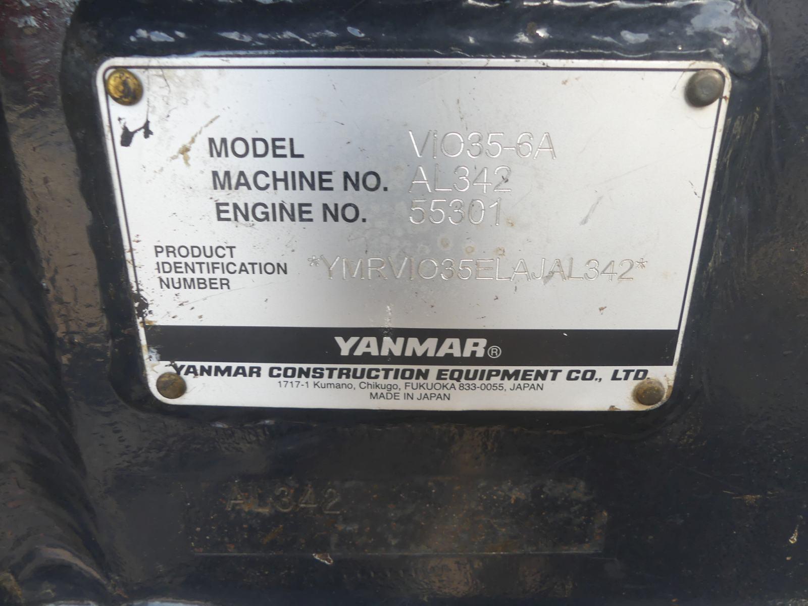 2020 Yanmar VIO35 Mini Excavator, s/n YMRV1035ELAJAL342: 4-post Canopy, Aux