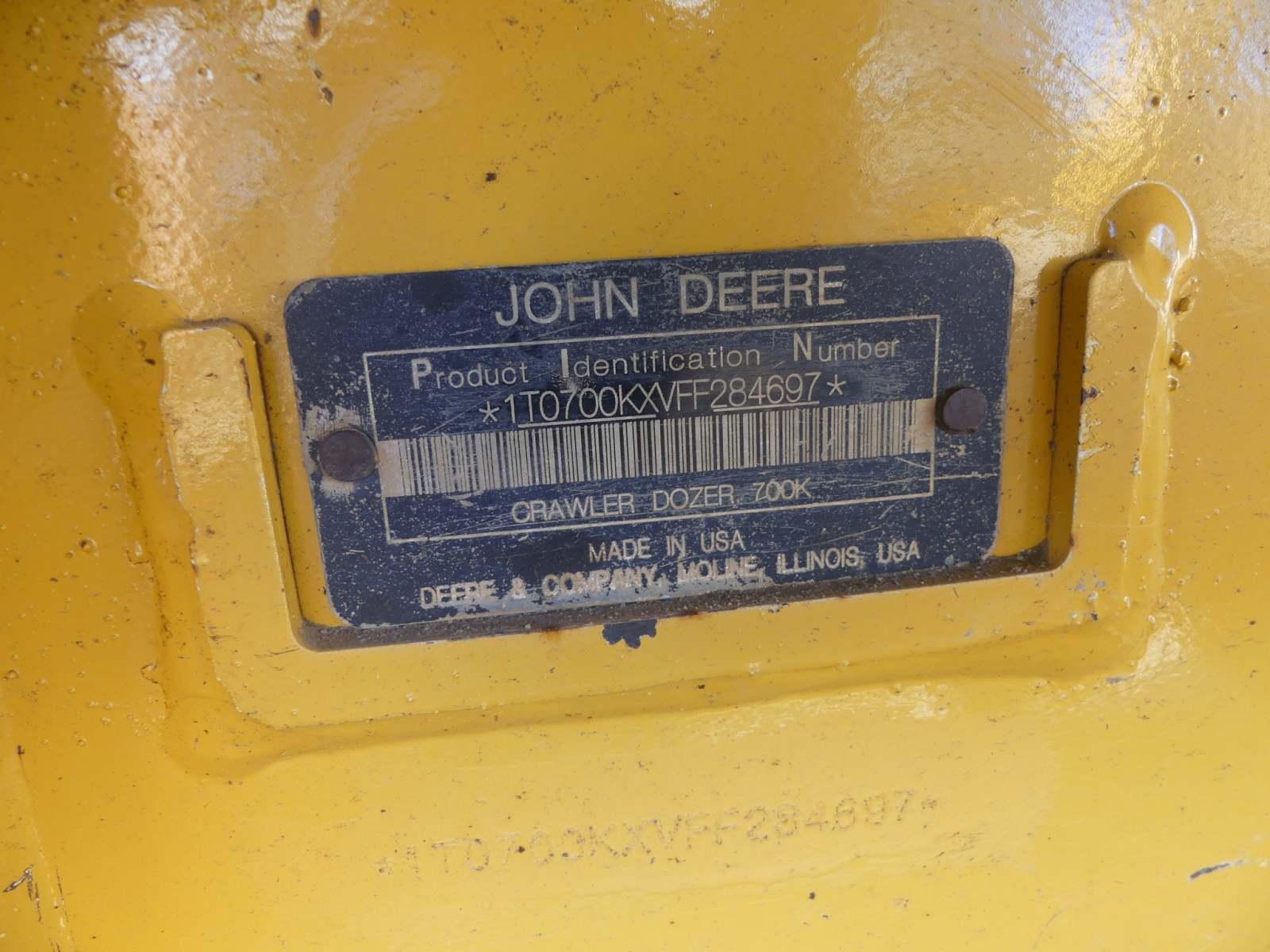 2015 John Deere 700K LGP Dozer, s/n 1T0700KXVFF284697: Encl. Cab, 6-way Bla