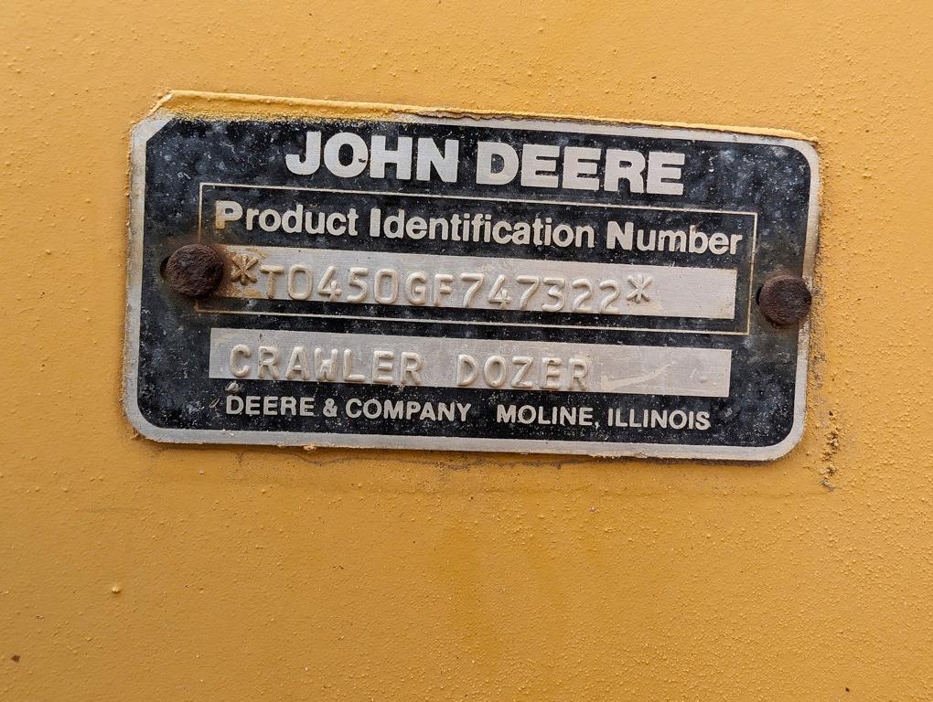 John Deere 450G LGP Dozer, s/n T0450GF747322: Canopy, Sweeps, Screens, 6-wa