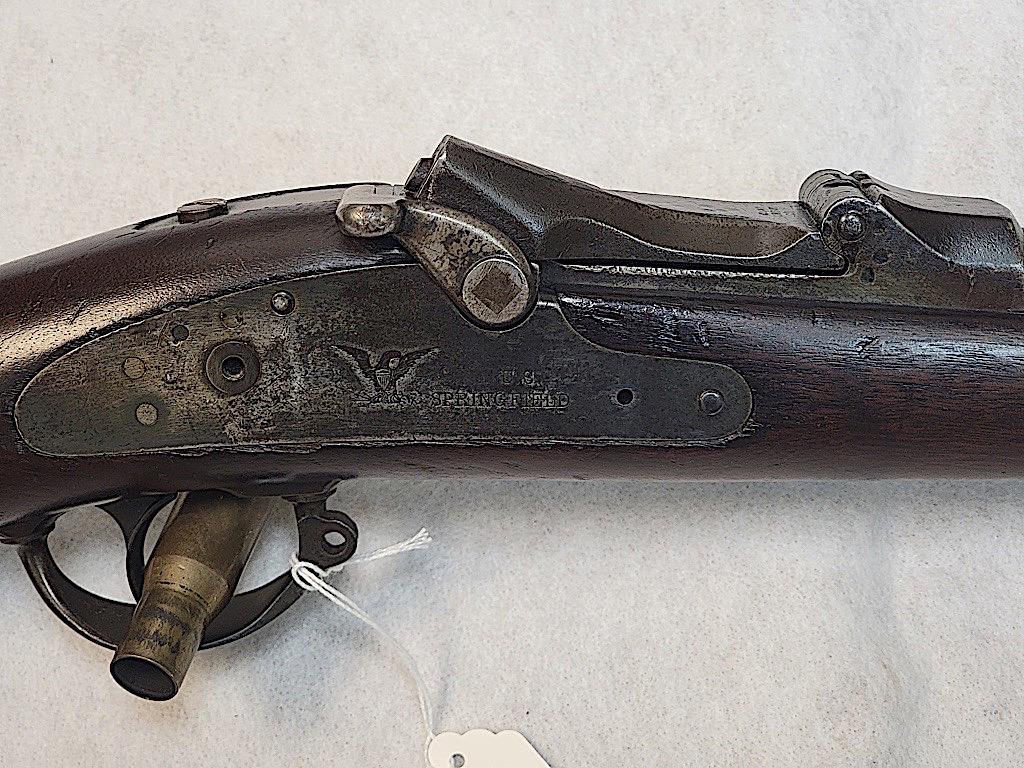 US SPRINGFIELD MODEL 1873 RIFLE, MISSING HAMMER, W/ CLEANING ROD, AND BARRE