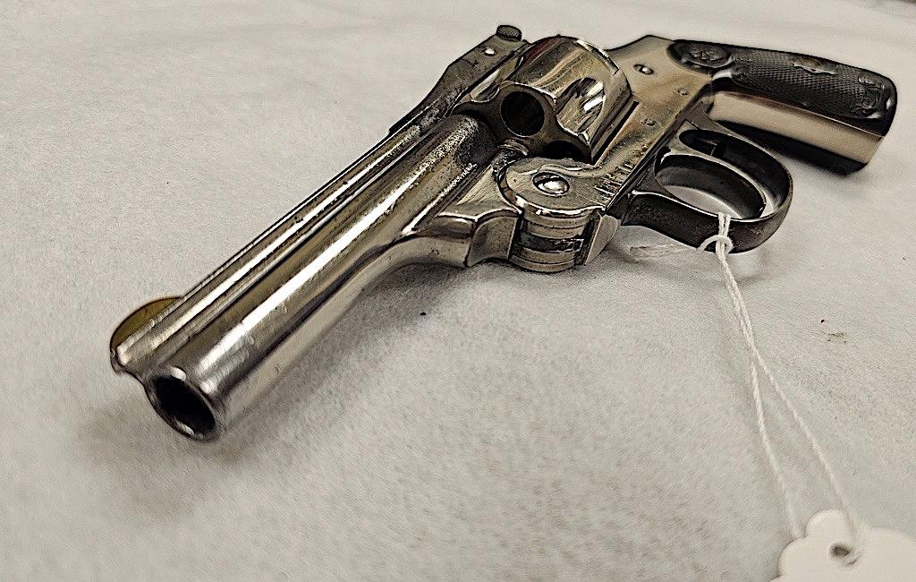 IVER JOHNSON 32 CAL REVOLVER NICKEL PLATED DOUBLE ACTION, S/N 31176