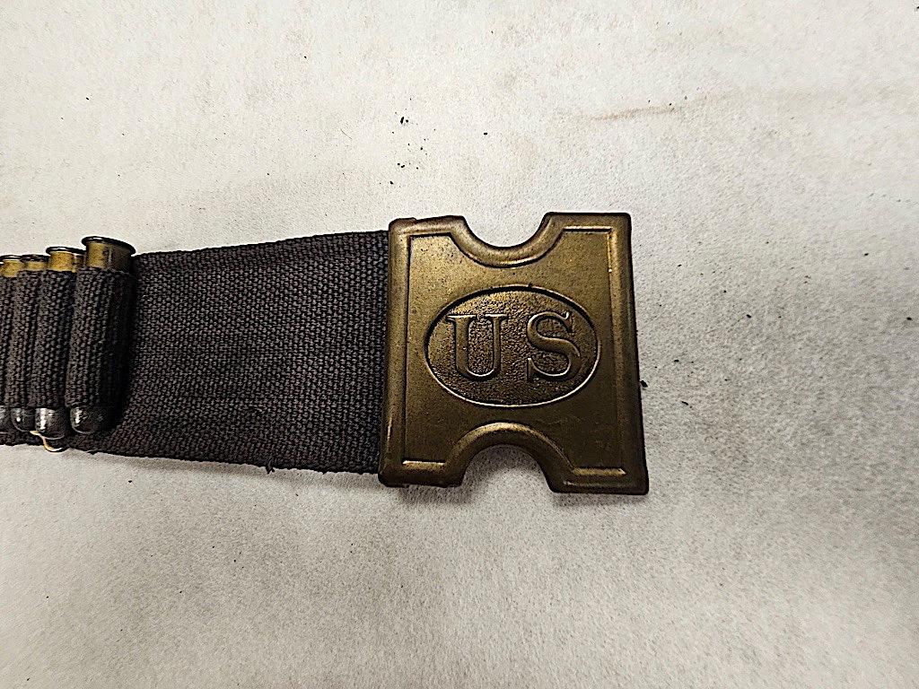 ANSON MILLS US CARTRIDGE BELT, PATENTED 1881, WORCHESTER, MA, BLACK WITH