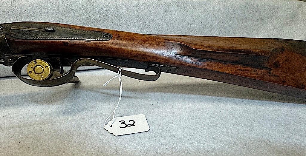 DOUBLE BARREL PERCUSSION RIFLE,  HEXOGON BARRELS, CAL APPROX 45, 1 RAMROD