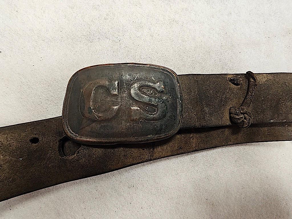 BLACK CIVIL WAR STYLE LEATHER BELT WITH CS BUCKLE (APPEARS TO BE AUTHENTIC)