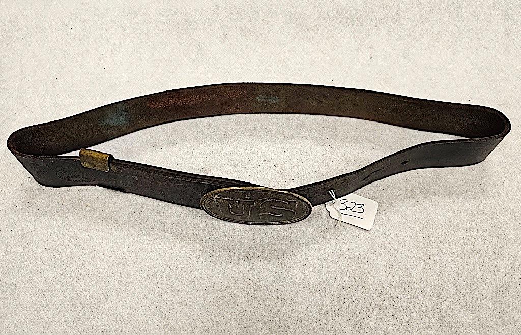 US BLACK BELT WITH LEAD BACKED OVAL BRASS BUCKLE, JC MILLER US ORDINANCE IN