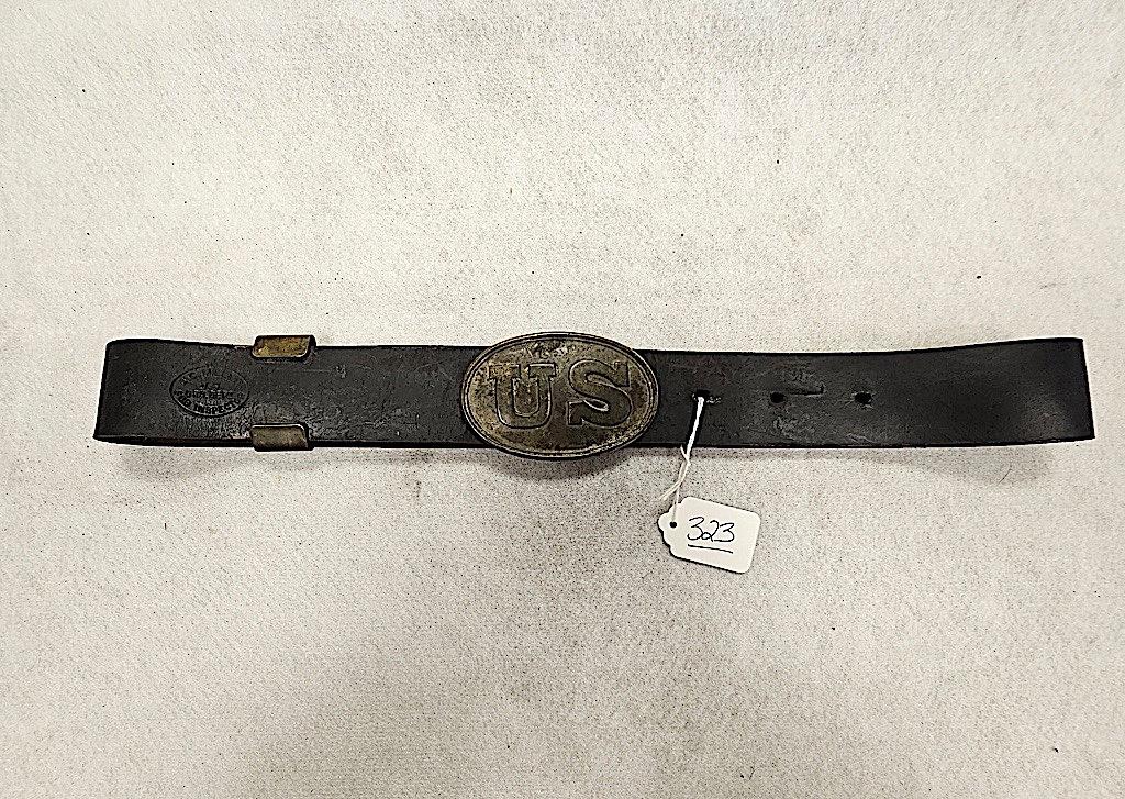 US BLACK BELT WITH LEAD BACKED OVAL BRASS BUCKLE, JC MILLER US ORDINANCE IN