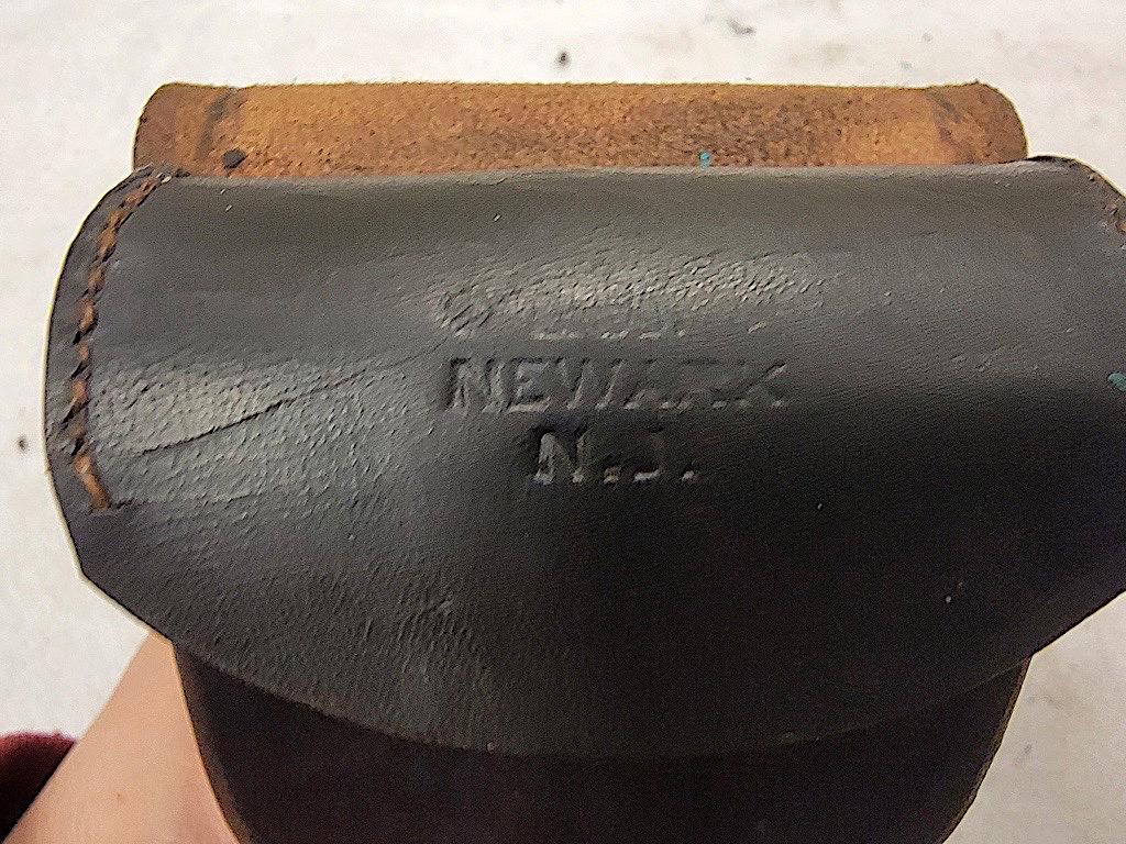 US CAP BOX LEATHER, MARKED NEWERK, NJ, CIVIL WAR ERA