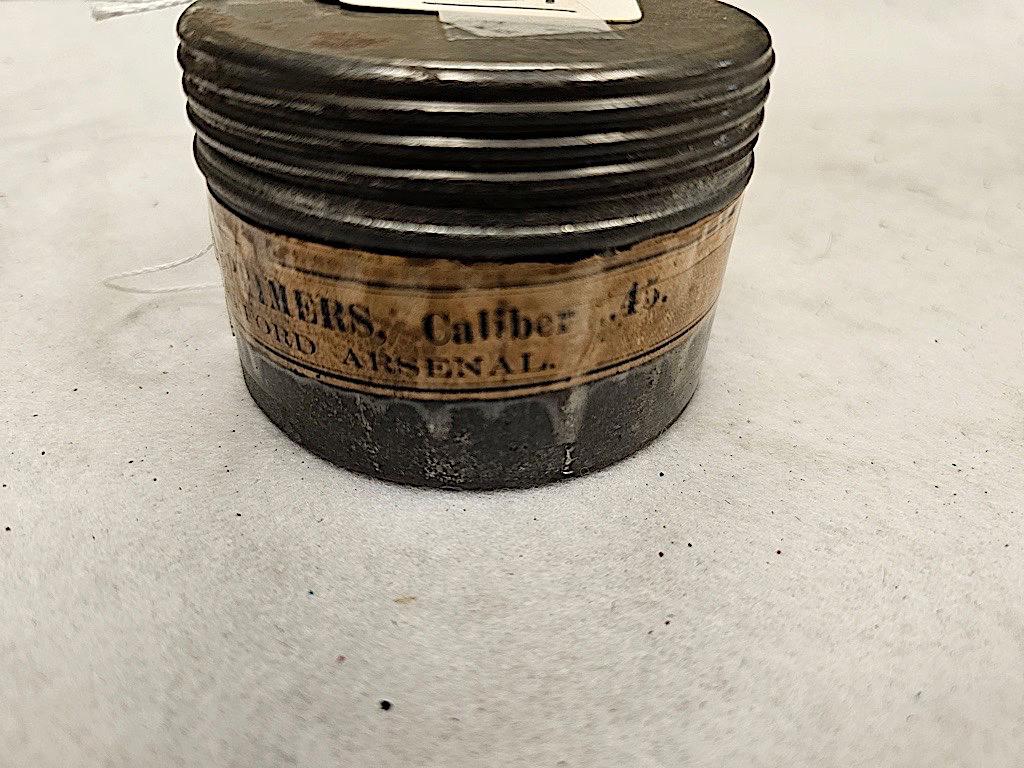 METAL BOX OF CARTRIDGE 45 CAL PRIMERS, FRANKFORD ARSENAL DATED JUNE 3, 1899