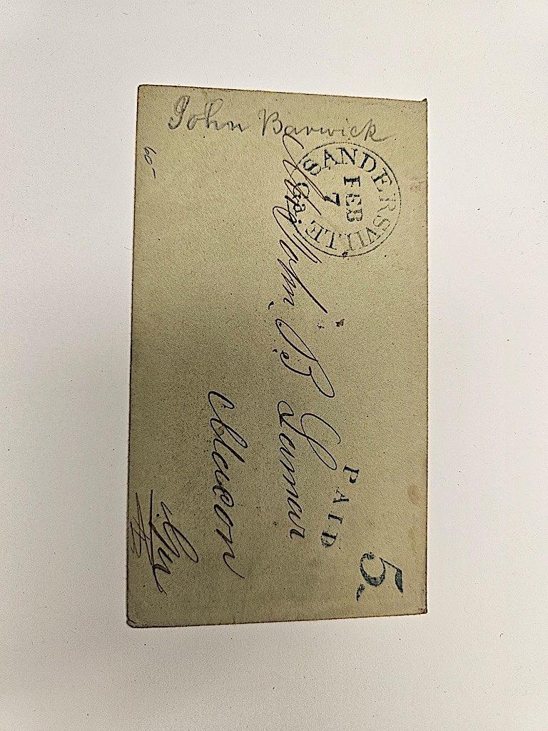 CIVIL WAR ERA ENVELOPE ADDRESSED TO 'MR JOHN B LAMAR - MACON GA', STAMPED '