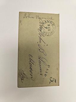 CIVIL WAR ERA ENVELOPE ADDRESSED TO 'MR JOHN B LAMAR - MACON GA', STAMPED '