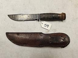 KABAR OLEAN NY LEATHER HANDLE FIGHTING KNIFE WITH SHEATH