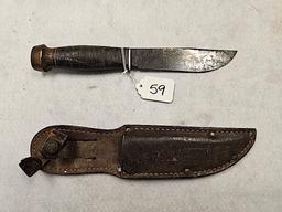 KABAR OLEAN NY LEATHER HANDLE FIGHTING KNIFE WITH SHEATH