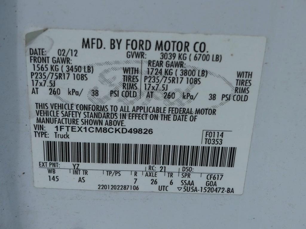 2012 Ford F150 Pickup, s/n 1FTEX1GM8CKD49826: 2wd, Ext. Cab, 3.7L Gas Eng.,