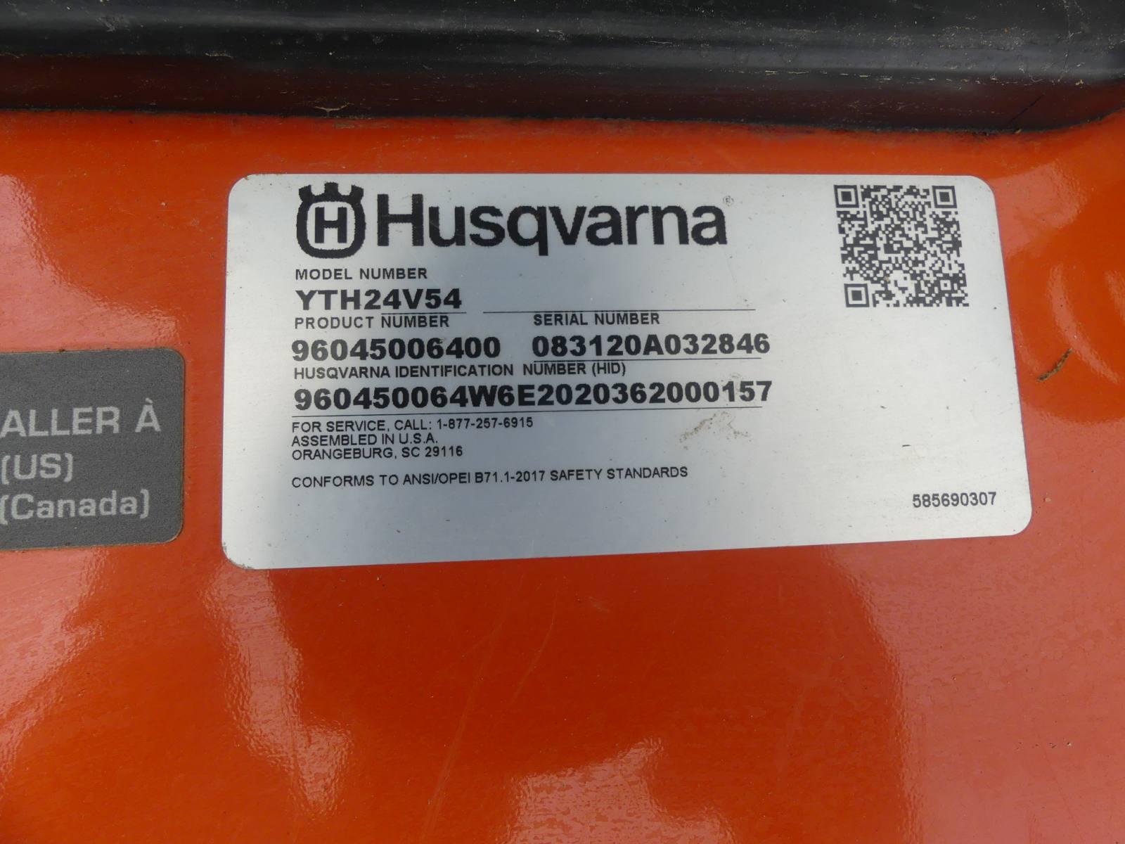 Husqvarna Riding Lawn Mower, s/n 32846: Model YTH24V54, Intek V-Twin 24hp G