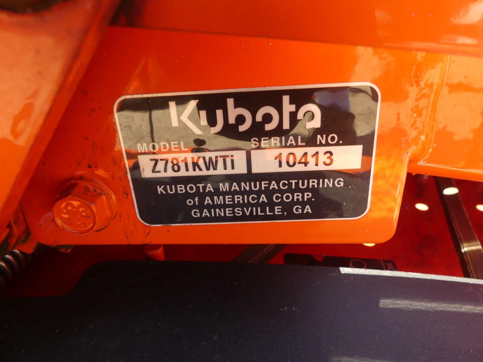 Kubota Z781KWTi Zero-turn Mower, s/n 10413: Kawasaki Gas Eng., 60" Cut, Met