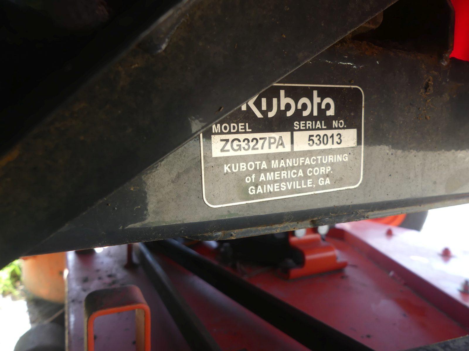 Kubota ZG327 Zero-turn Mower, s/n 53013: Kubota KG2770 27hp Eng., 60" Pro C