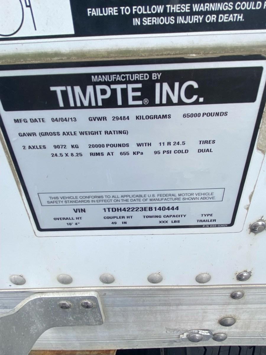 2014 Timpte 42' Hopper Bottom Trailer, s/n 1TDH42223EB140444 (Selling Offsi