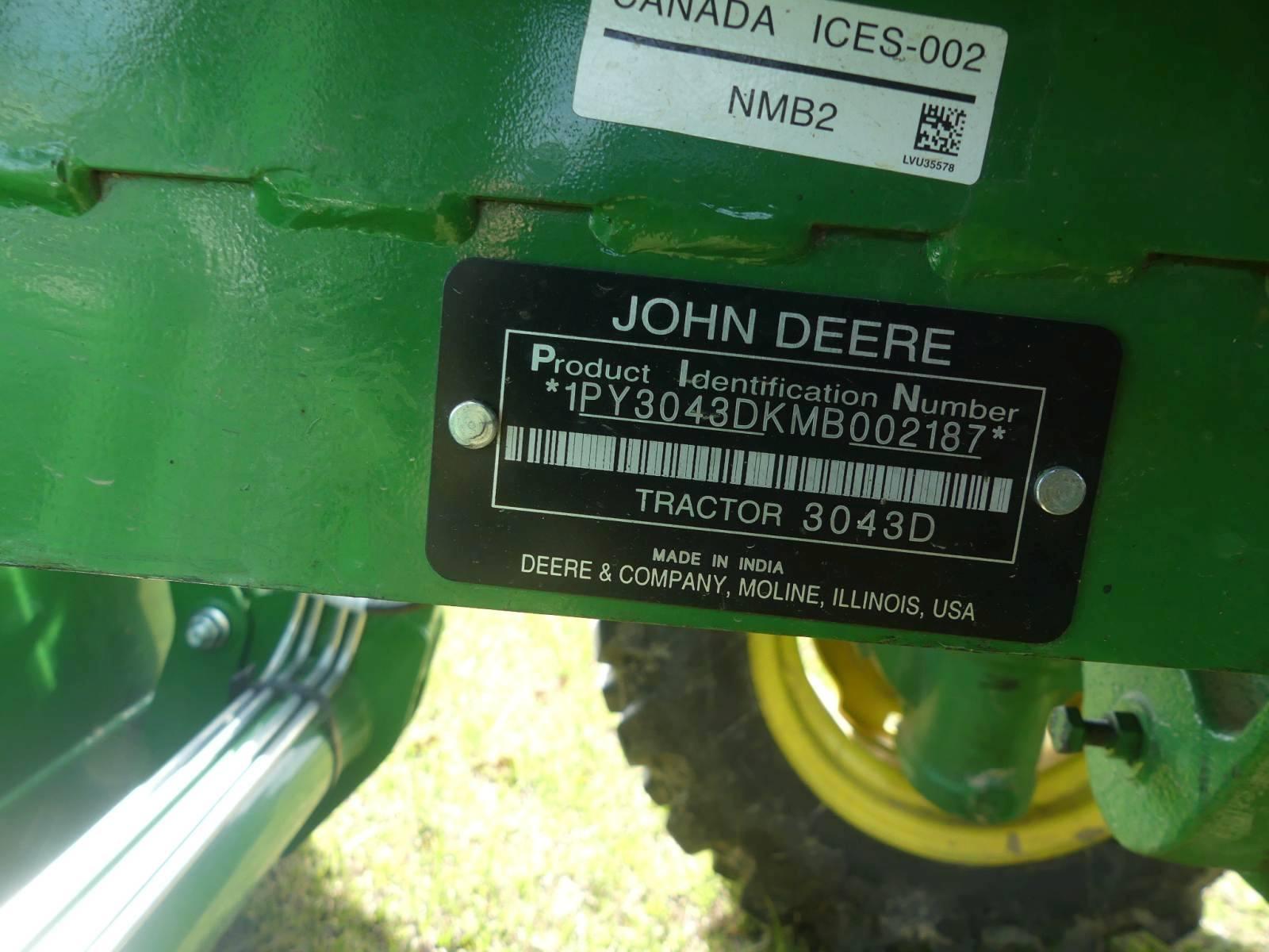 2022 John Deere 3043D MFWD Tractor, s/n 1PY3043DKMB002187: Remaining Factor