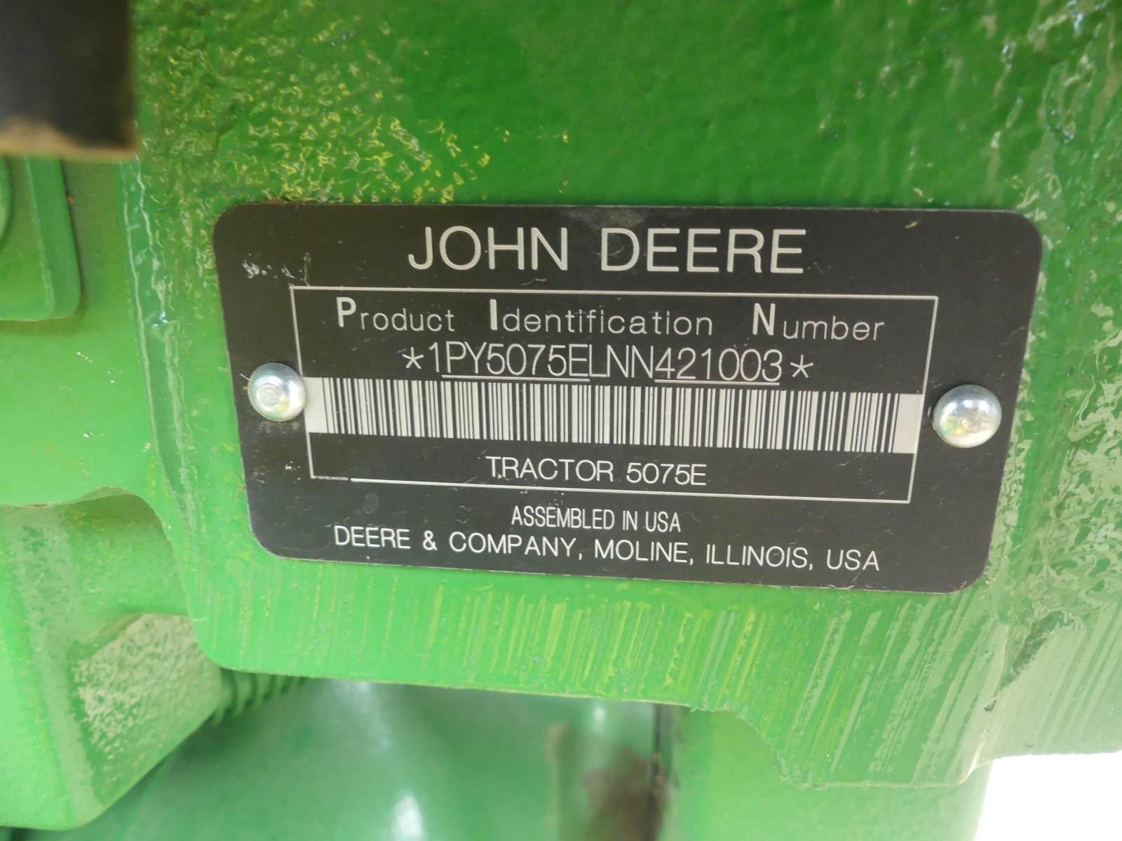 2022 John Deere 5075E MFWD Tractor, s/n 1PY5075ELNN421003: C/A, JD 520M Loa