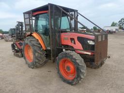 Kubota M9960 MFWD Tractor, s/n 51285: Encl. Cab, Forestry Cage, Drawbar, PT