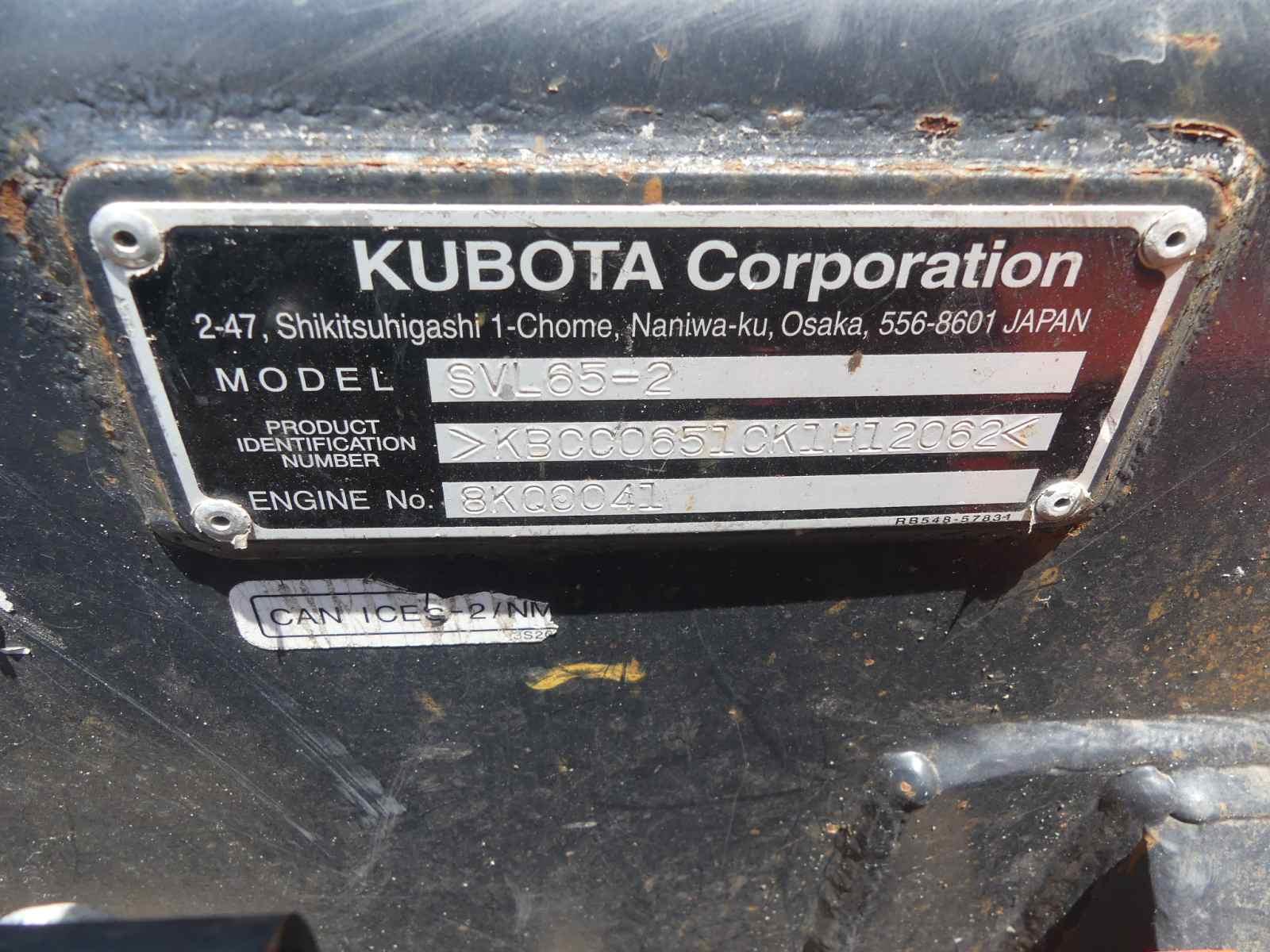 2020 Kubota SVL65-2 Skid Steer, s/n KBCC0651CK1H12062: Canopy, GP Bkt., Rub