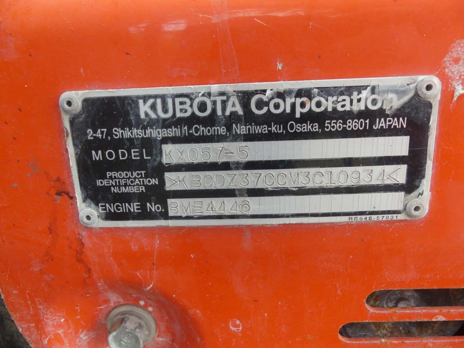 2021 Kubota KX057-5 Mini Excavator, s/n KBCDZ37CCM3C10934: Encl. Cab, Blade