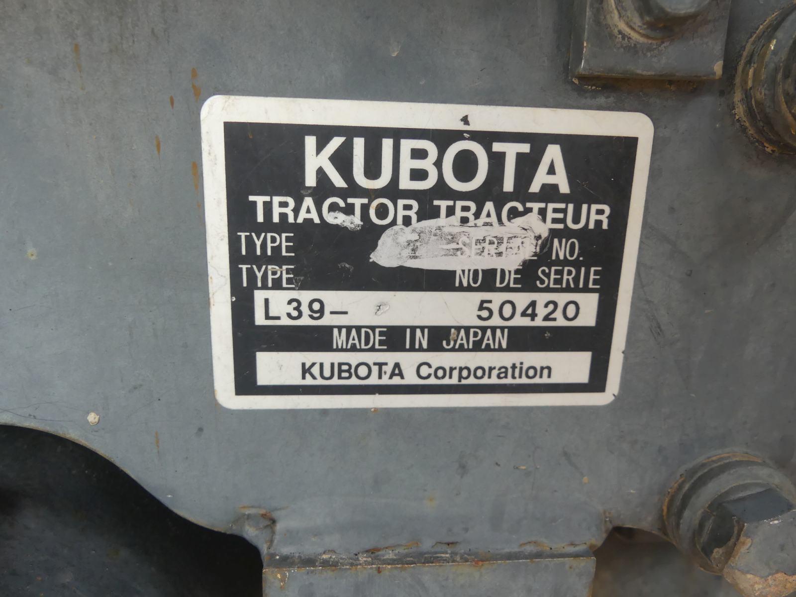 Kubota L39 Loader Backhoe, s/n 50420: Meter Shows 3508 hrs