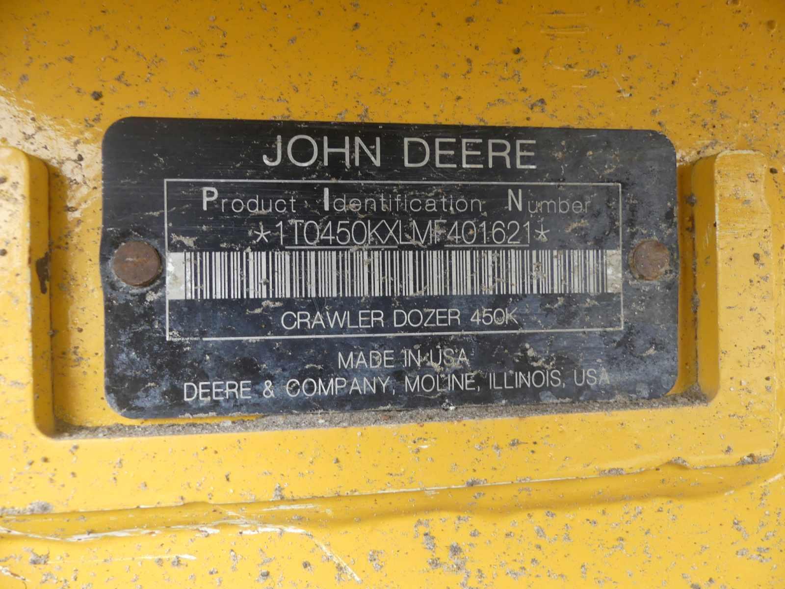 2021 John Deere 450K LGP Dozer, s/n 1T0450KXLMF401621: Canopy, 6-way Blade,