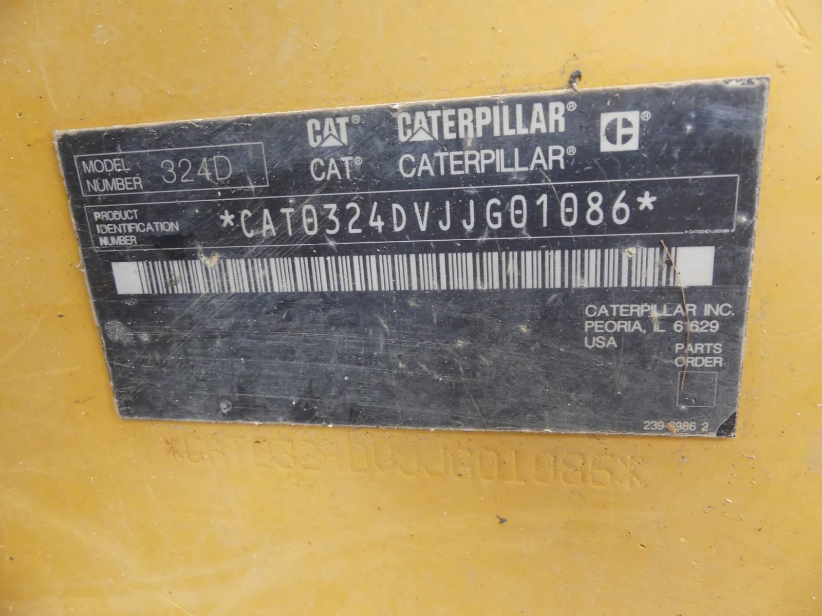 Cat 324DL Excavator, s/n JJG01086: Encl. Cab