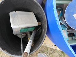 Propane Tank, 2 Large Blue Tubs Misc Items, 2 Buckets of Nails and Screws