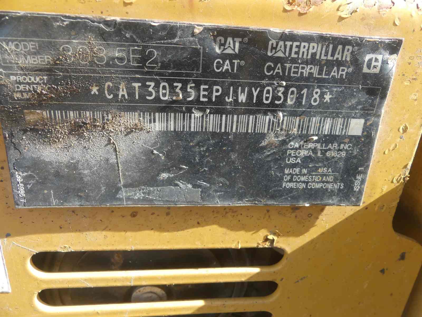 2017 Cat 303.5E2 Mini Excavator, s/n JWY03018: 4-post Canopy, Rubber Tracks