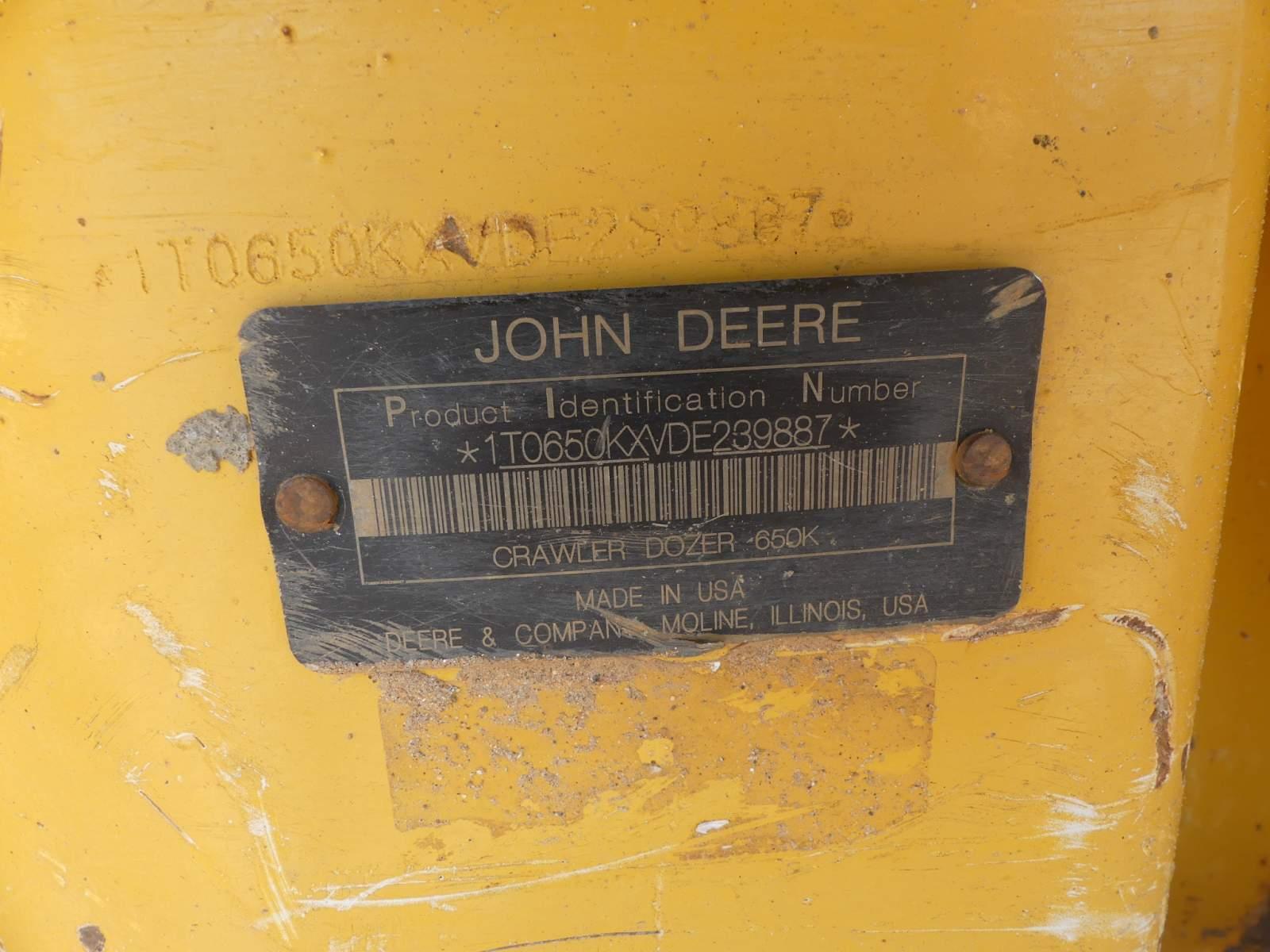 2013 John Deere 650K XLT Dozer, s/n 1T0650KXVDE239887: Canopy, 6-way Blade,