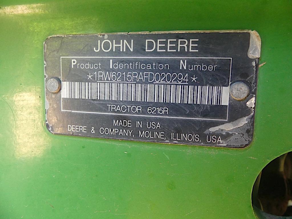 John Deere 6215R MFWD Tractor, s/n 1RW6215RAFD020294: C/A, Front Weights, R