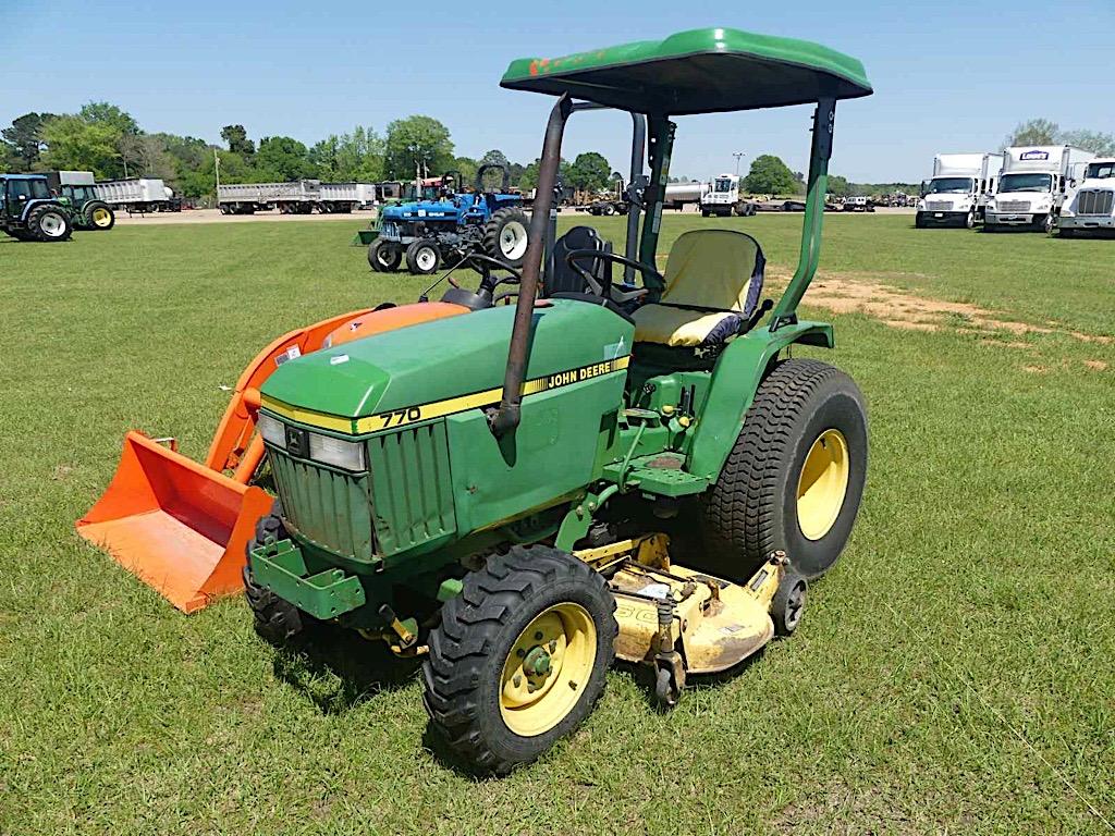 John Deere 770 MFWD Tractor, s/n M00770A121461: Canopy, 60" Belly Mower, 80