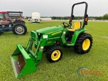 John Deere 3038E Tractor, s/n 104896: Rollbar, Loader w/ Bkt., Meter Shows 452 hrs