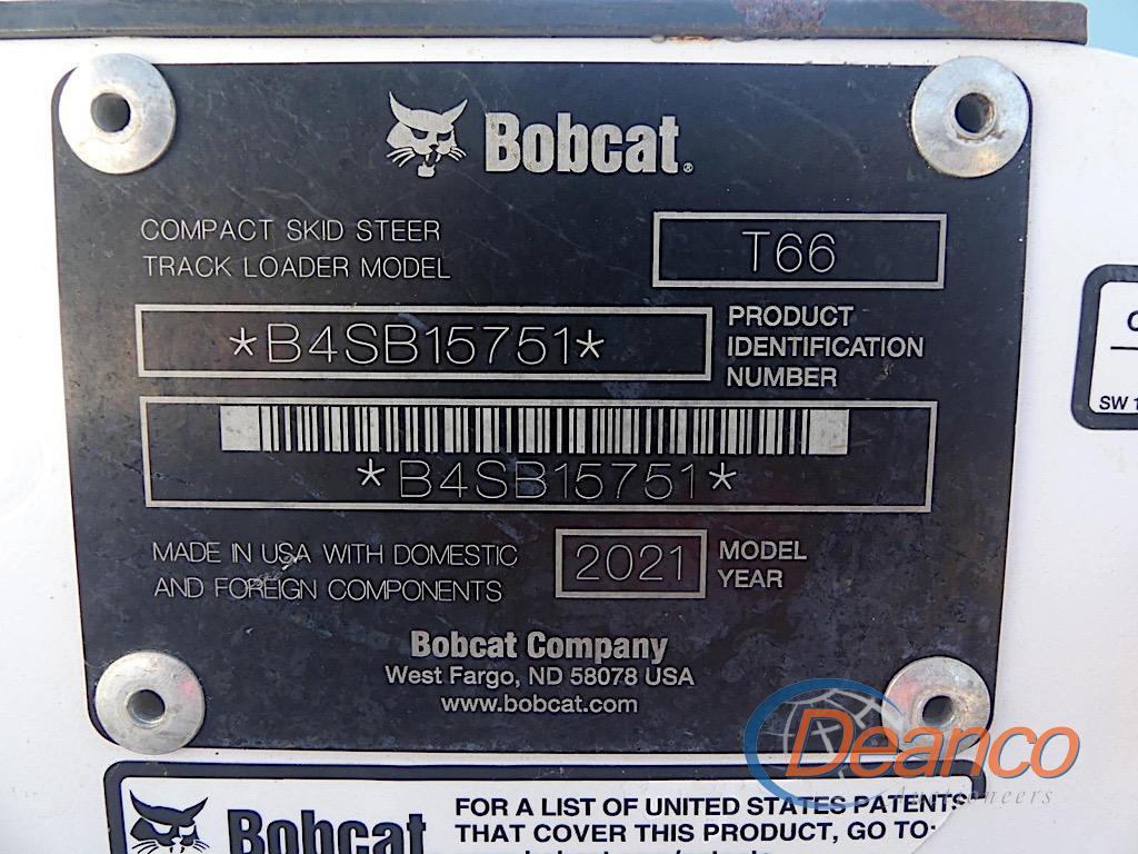2021 Bobcat T66 Skid Steer, s/n B4SB15751: C/A, GP Bkt., Rubber Tracks, 713