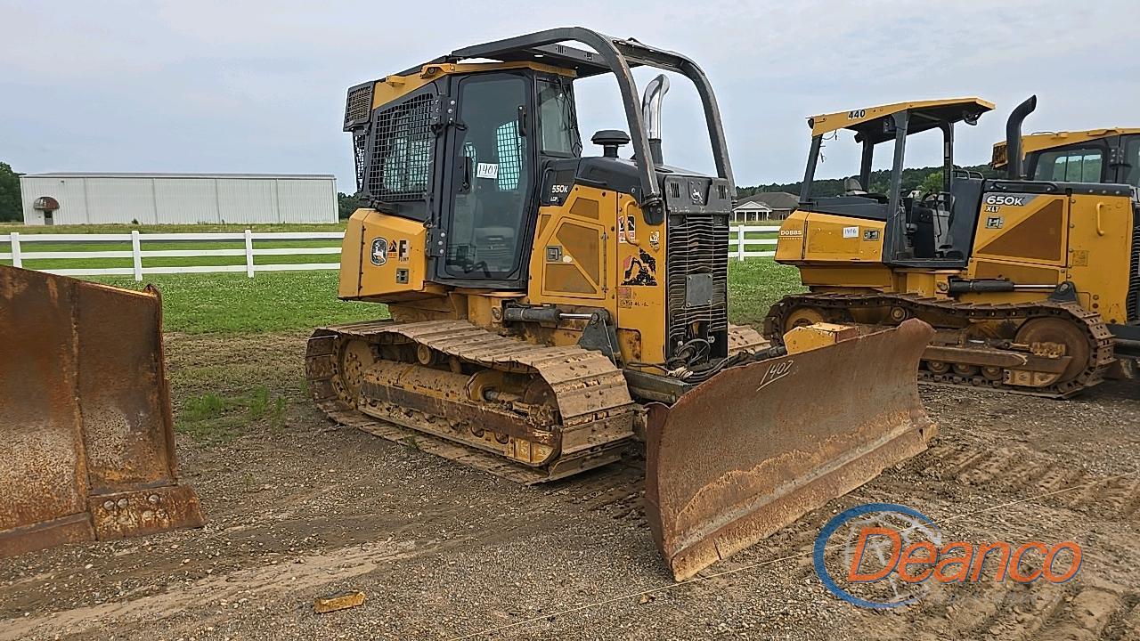 John Deere 550K LGP Dozer, s/n 302244: C/A, Forestry Cage, Sweeps, 6-way Blade, Meter Shows 4869 hrs